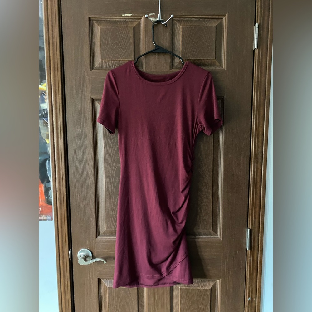 Shein Burgundy Short Sleeve Scrunch Dress